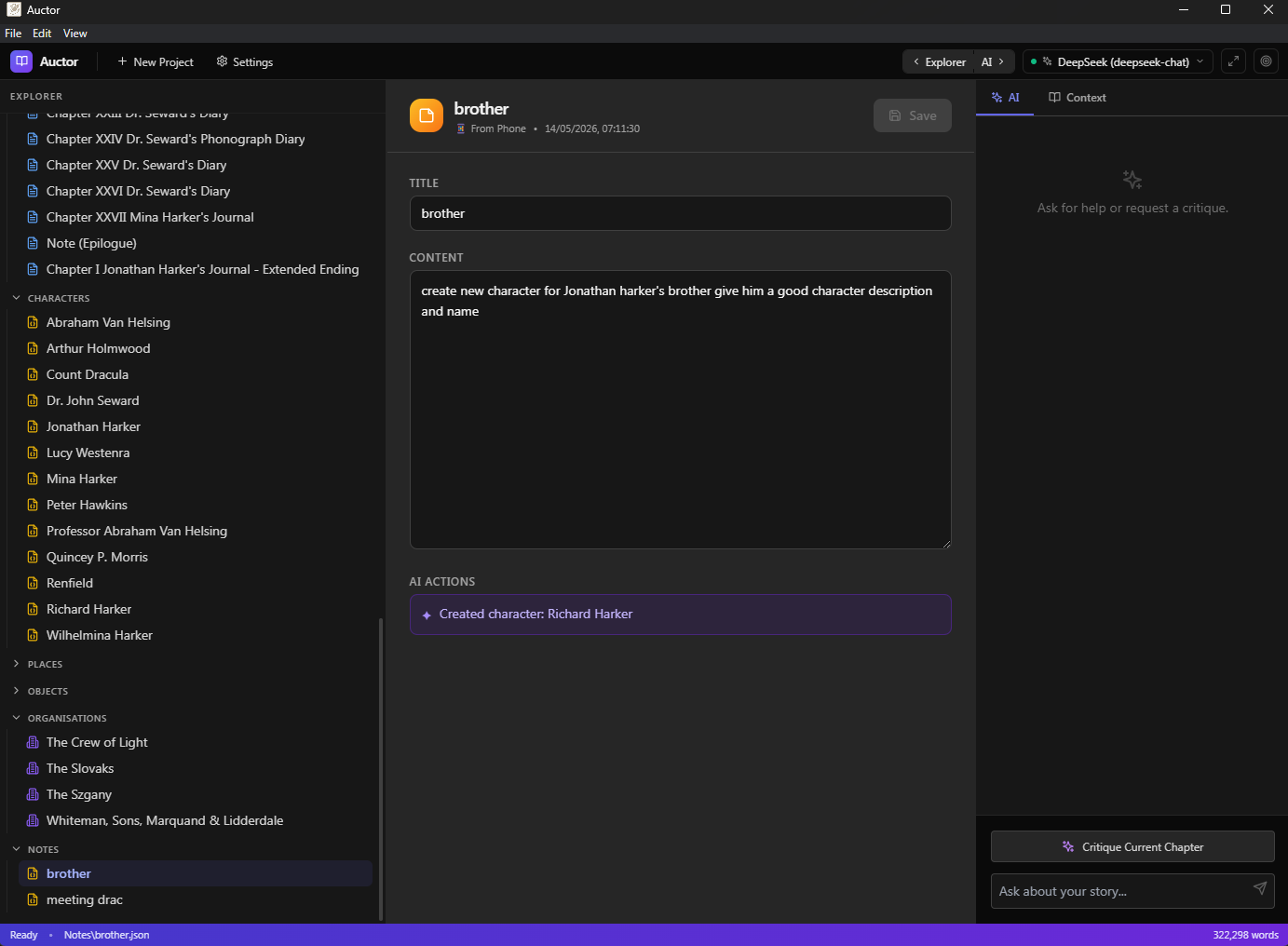 A synced note card showing the AI Actions log