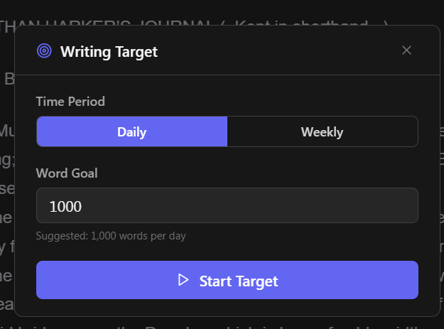 The target dialog box showing options to start a daily or weekly target