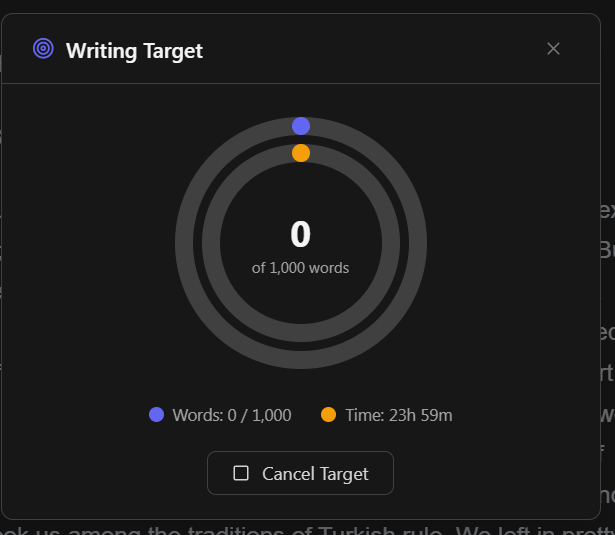 The target dialog showing a target in progress with dual-ring progress graph